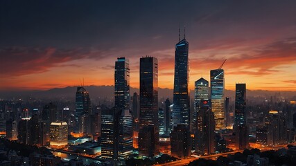 Obraz premium The essence of a bustling cityscape at twilight with vibrant hues ai_generated