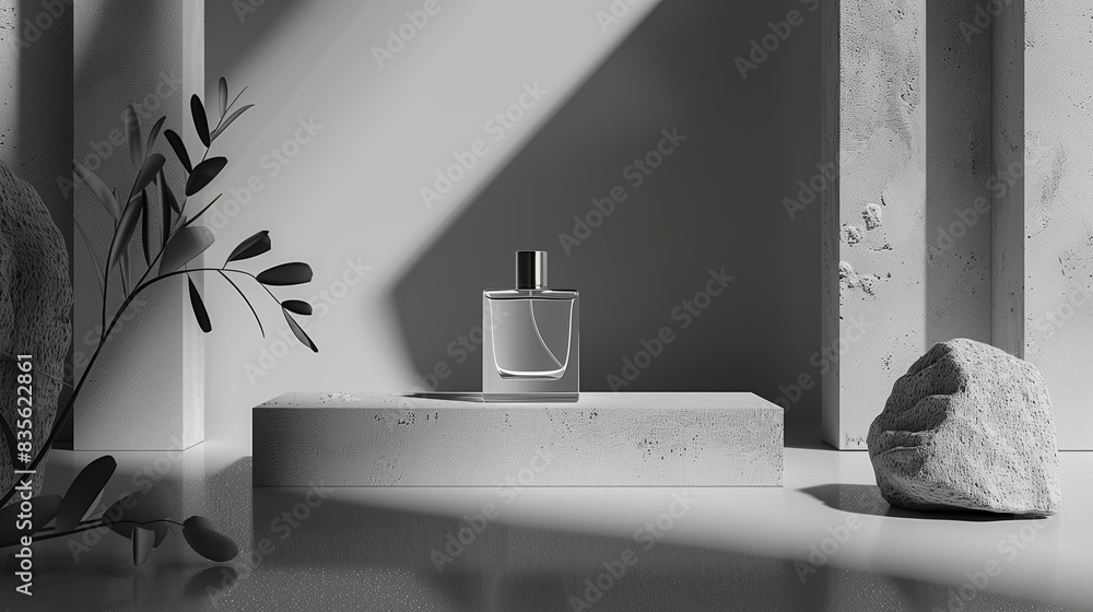 Wall mural mock up empty perfume bottle gray color concept, ai generated images - Wall murals