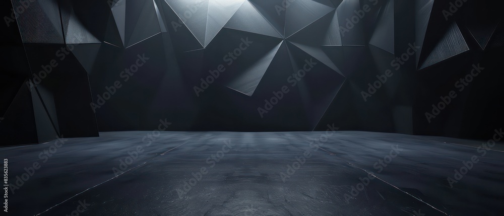 Wall mural media studio stage with overhead lighting on a dark background, modern and minimal - Wall murals