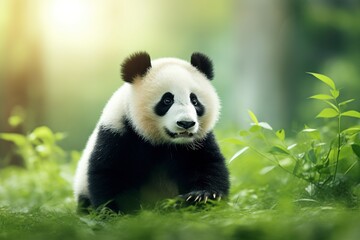 giant panda eating bamboo, generative ai