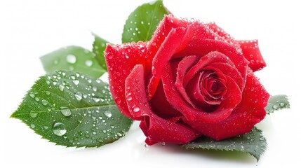 red rose with water drops isolated on a white background 
