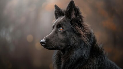 belgian sheepdog, groenendael black dog portrait wallpaper with good expression and blurred neutral background