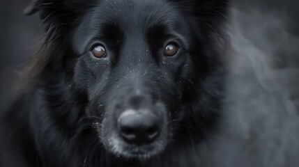 belgian sheepdog, groenendael black dog portrait wallpaper with good expression and blurred neutral background