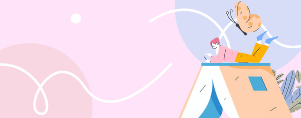 Character reading quietly vector concept operation hand drawn illustration
