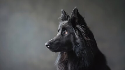 belgian sheepdog, groenendael black dog portrait wallpaper with good expression and blurred neutral background