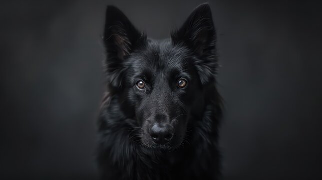 belgian sheepdog, groenendael black dog portrait wallpaper with good expression and blurred neutral background