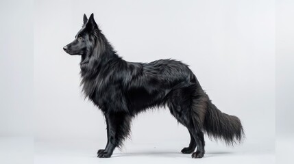 Naklejka premium belgian sheepdog, groenendael black dog portrait wallpaper with good expression and blurred neutral background