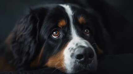 bernese mountain dog portrait wallpaper with good expression and blurred neutral background
