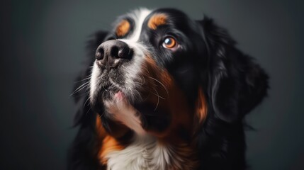 bernese mountain dog portrait wallpaper with good expression and blurred neutral background
