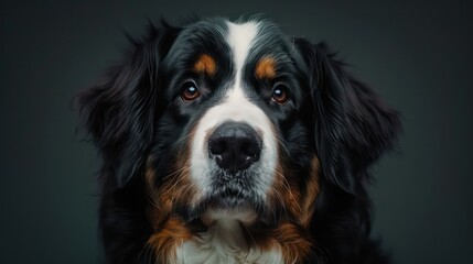 bernese mountain dog portrait wallpaper with good expression and blurred neutral background
