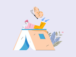 Character reading quietly vector concept operation hand drawn illustration
