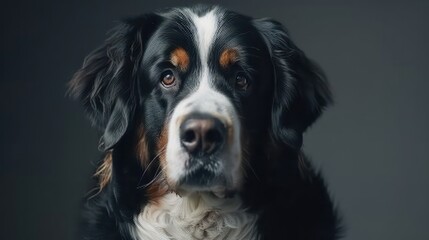 bernese mountain dog portrait wallpaper with good expression and blurred neutral background