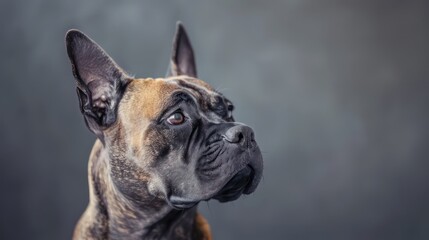 Obraz premium boxer dog portrait wallpaper with good expression and blurred neutral background
