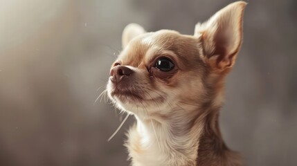Obraz premium chihuahua dog portrait wallpaper with good expression and blurred neutral background 