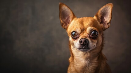 Obraz premium chihuahua dog portrait wallpaper with good expression and blurred neutral background 