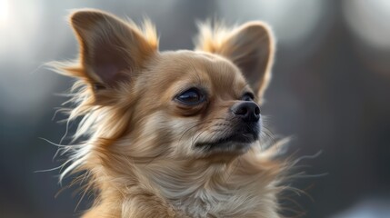 chihuahua dog portrait wallpaper with good expression and blurred neutral background
