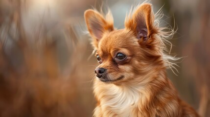 Obraz premium chihuahua dog portrait wallpaper with good expression and blurred neutral background 