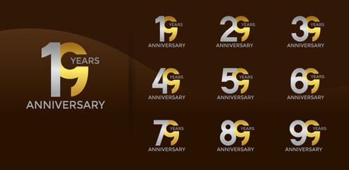 anniversary logo style set with silver and golden color can be use for celebration moment