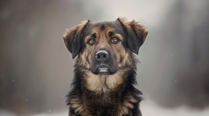 Fototapeta premium estrela mountain dog portrait wallpaper with good expression and blurred neutral background 