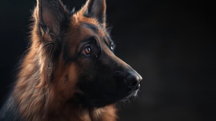 german shepherd dog portrait wallpaper with good expression and blurred neutral background