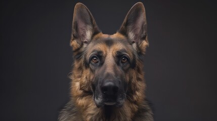 german shepherd dog portrait wallpaper with good expression and blurred neutral background