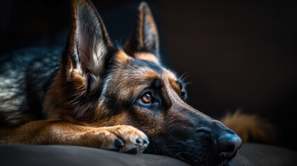 german shepherd dog portrait wallpaper with good expression and blurred neutral background