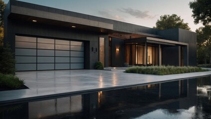 Fototapeta premium modern luxury house with garage door and concrete floor