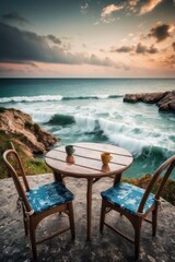 Tranquil sea view with a table for meditation or vacation