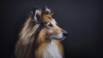 Fototapeta premium collie dog portrait wallpaper with good expression and blurred neutral background 