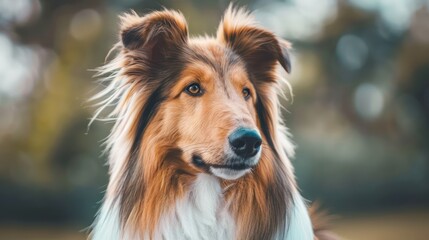 Fototapeta premium collie dog portrait wallpaper with good expression and blurred neutral background 