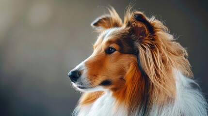 collie dog portrait wallpaper with good expression and blurred neutral background
