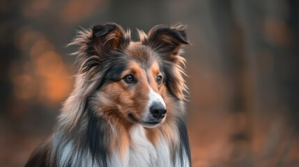 collie dog portrait wallpaper with good expression and blurred neutral background
