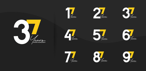 Fototapeta premium anniversary logo style set with white and yellow color can be use for celebration moment