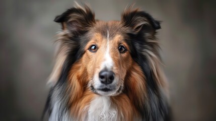 collie dog portrait wallpaper with good expression and blurred neutral background
