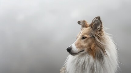 Fototapeta premium collie dog portrait wallpaper with good expression and blurred neutral background 