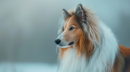 collie dog portrait wallpaper with good expression and blurred neutral background
