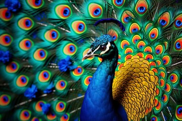 Obraz premium peacock with feathers, generative ai