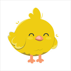 Cute baby chickens set in different poses for easter design. Little yellow cartoon chicks. Cute little chicken coming out of a white egg isolated on white background. 2018