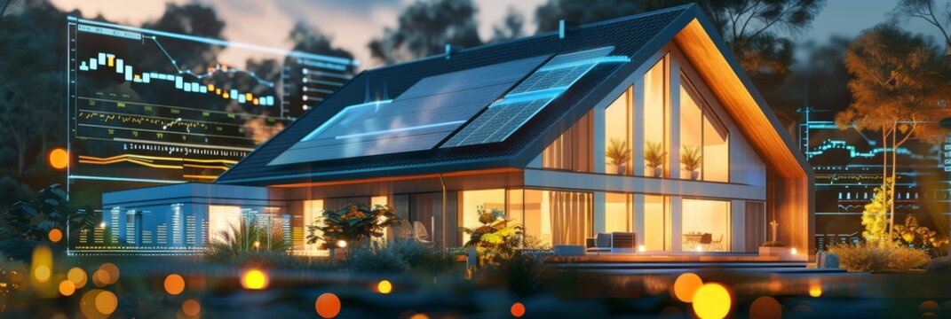 wide banner design of a infographic diagram for battery packs alternative electric clean energy storage system at smart home with solar panels roof as backup or sustainable energy concepts