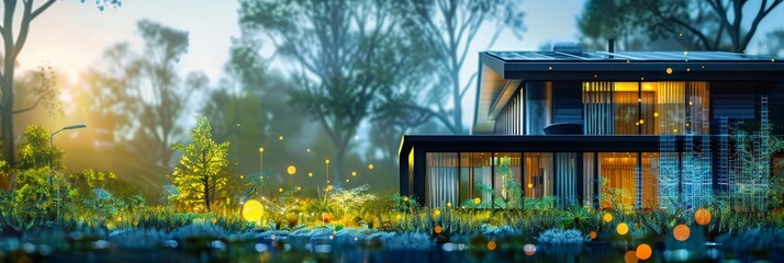 wide banner design of a infographic diagram for battery packs alternative electric clean energy storage system at smart home with solar panels roof as backup or sustainable energy concepts