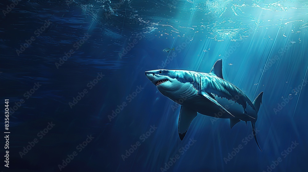 Wall mural Superb Underwater capture of a big white shark swimming wildlife animal