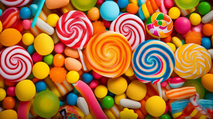 Fototapeta premium Vibrant and colorful candy assortment with highresolution background, perfect for sweet treat confectionery promotions.