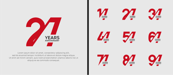 anniversary logo style set, red and black color with slash can be use for celebration moment