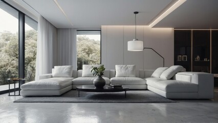 modern minimalist white living room