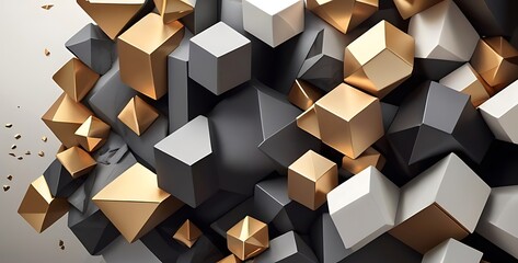 Abstract 3d render, geometric design of a Cubic Geometric Harmony