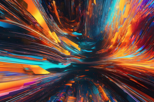 The Colorful Glowing Wave, serenade in beautiful Harmony. Abstract glowing line, futuristic cyberscape Portal and dimension