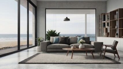 Naklejka premium White home living room interior with eating table and chairs