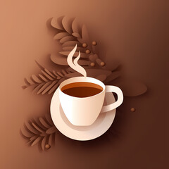 Obraz premium Paper cut 3d coffee poster banner template vector image