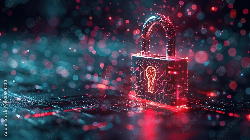 Wall mural digital image of the lock. the concept of aesthetic security. big data flow. modern data safety back