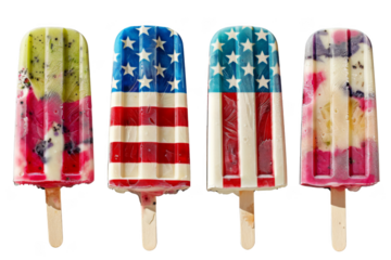 Four ice pops with the American flag on them